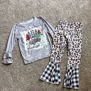 Kids Pajamas Set with Ruffle Sleeves and Flared Pants